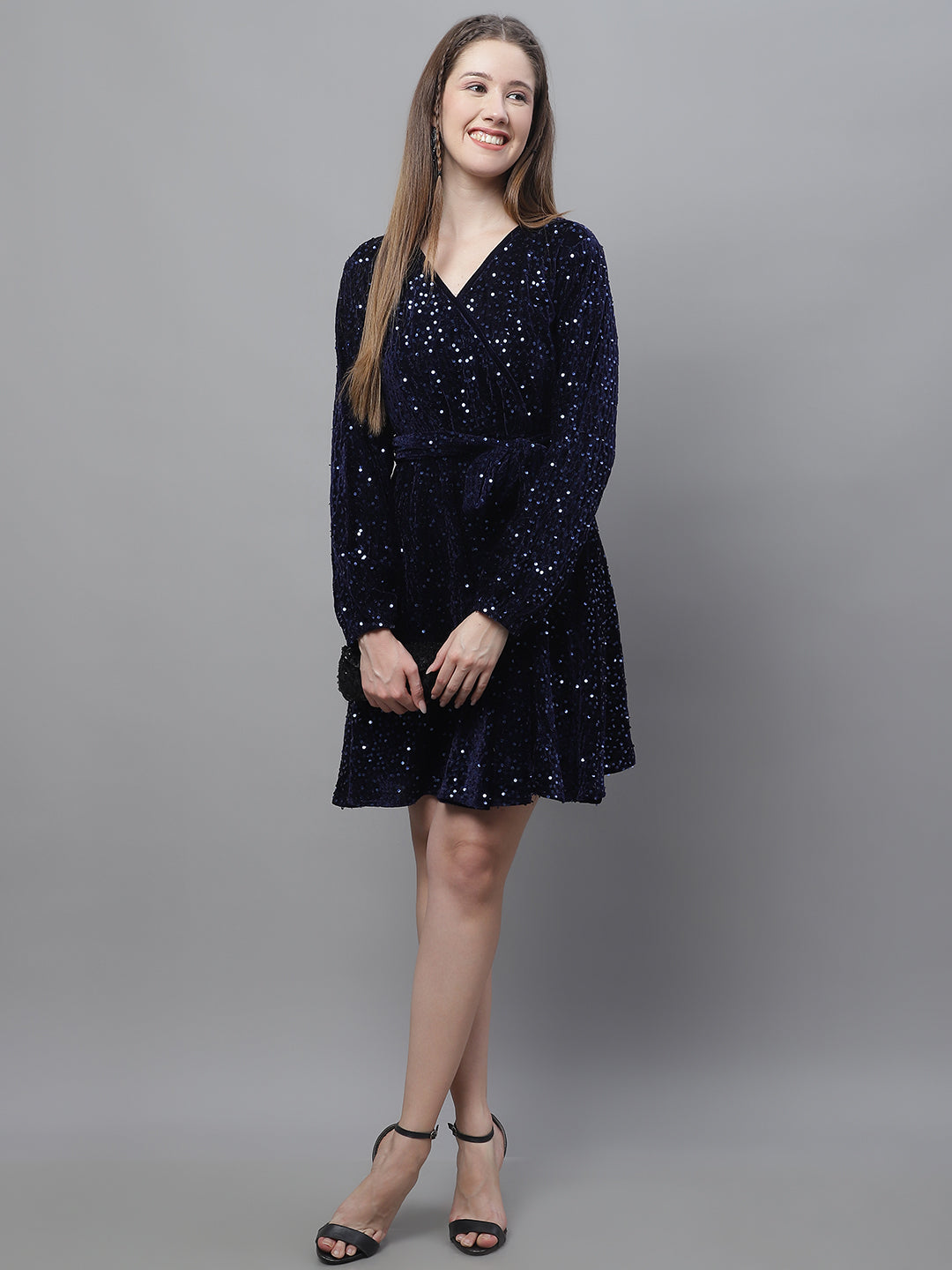 Womens Sequin Velvet A Line Dress