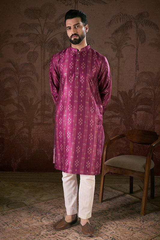 Purple Silk Blend Floral Printed Straight Kurta With Trouser