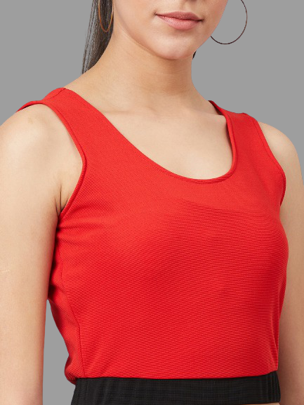 athena women red colourblocked crop top