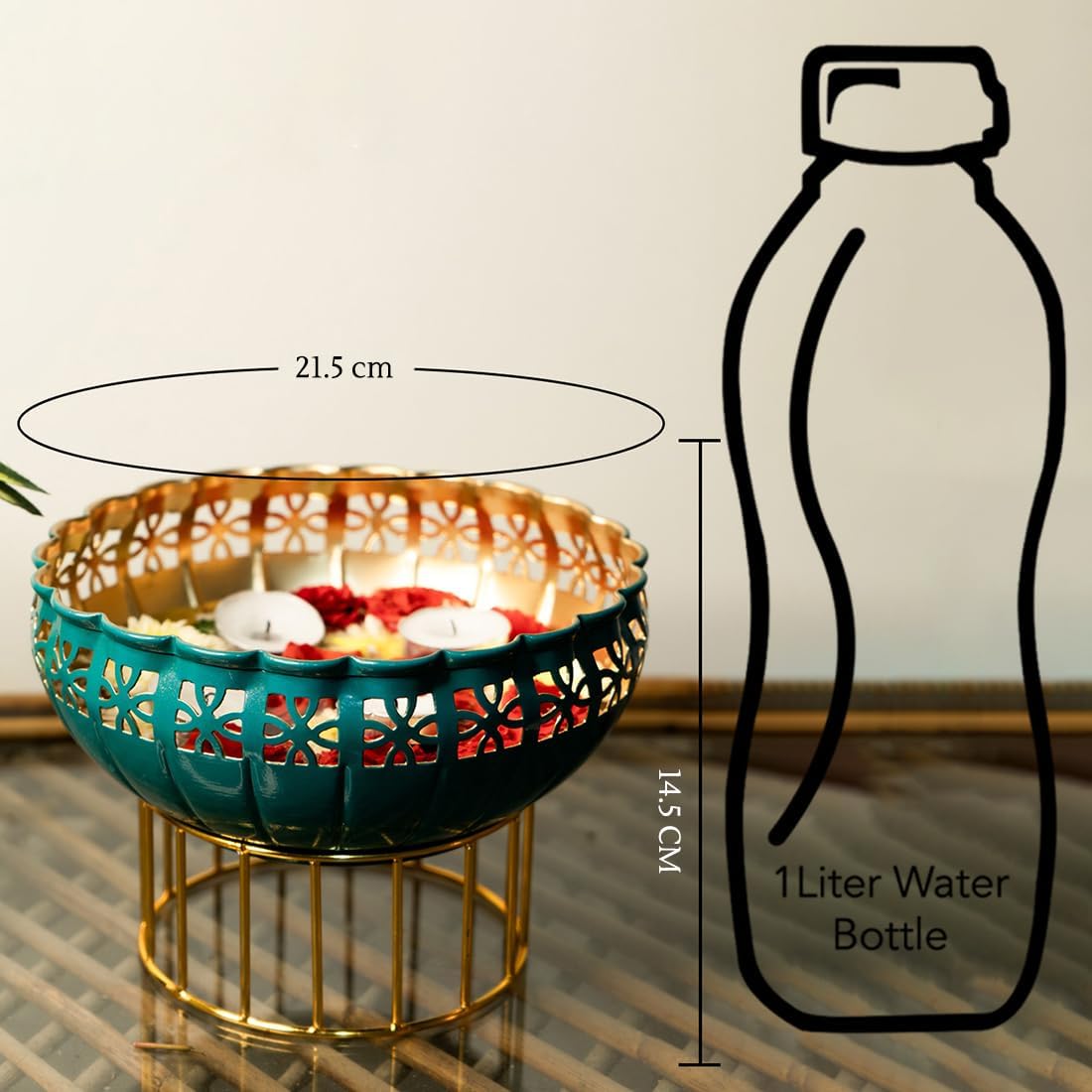 Green Urli Bowl with Stand for Home Décor & Table Decoration for Diwali Pooja and Other Festivals 1Pcs