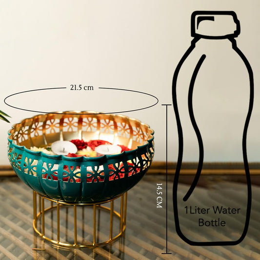 Green Urli Bowl with Stand for Home Décor & Table Decoration for Diwali Pooja and Other Festivals 1Pcs