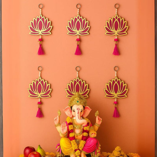 Lotus Decorative Hanging Pack of 6 – Pink Festival Toran for Diwali
