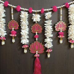 Pink Wooden MDF Lotus Style Handmade Door Bandarwal Toran