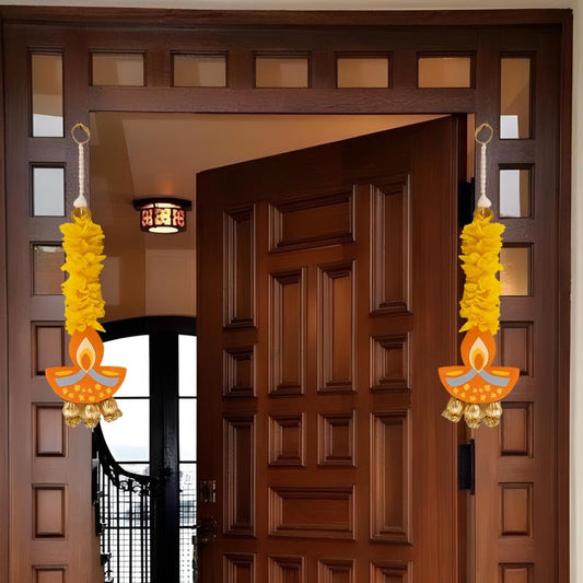 Jasmine Flower Hangings Set of 5 with MDF Diya (15 Inch) – Diwali Decoration