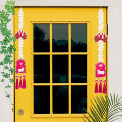 Pink Side Hangings for Entrance Door, Artificial Flower Toran for Home Decoration with Pichwai Cow 2Pcs