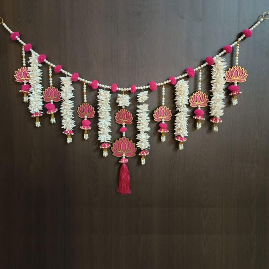 Pink Wooden MDF Lotus Style Handmade Door Bandarwal Toran