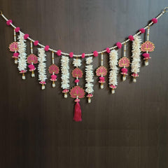 Pink Wooden MDF Lotus Style Handmade Door Bandarwal Toran