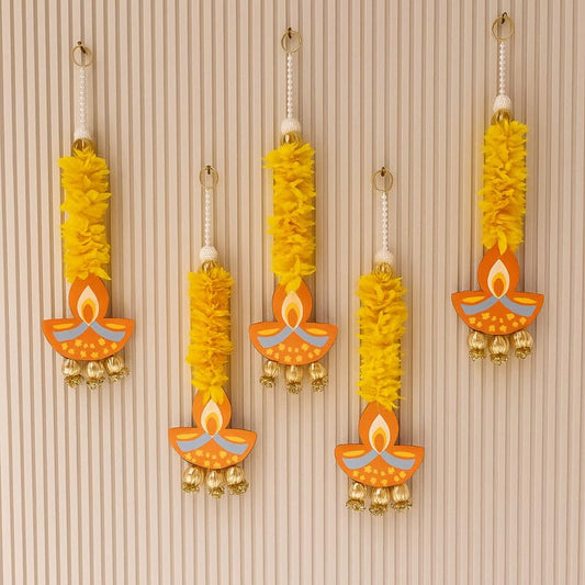 Jasmine Flower Hangings Set of 5 with MDF Diya (15 Inch) – Diwali Decoration