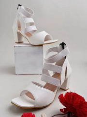 صندل Shoetopia ذو الكعب العالي باللون الأبيض للنساء والفتيات