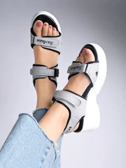 Shoetopia - Velcro Style Grey Sandal For Women & Girls