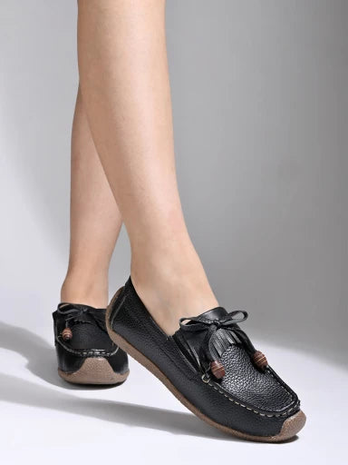 Shoetopia - Upper Tassel Detailing Black Loafers For Women & Girls