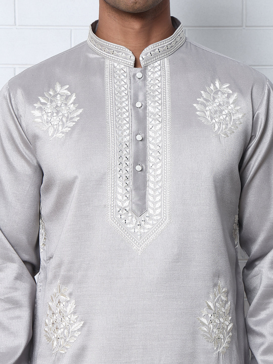 Men S Silk Blend Ethnic Embroidered Kurta Pyjama