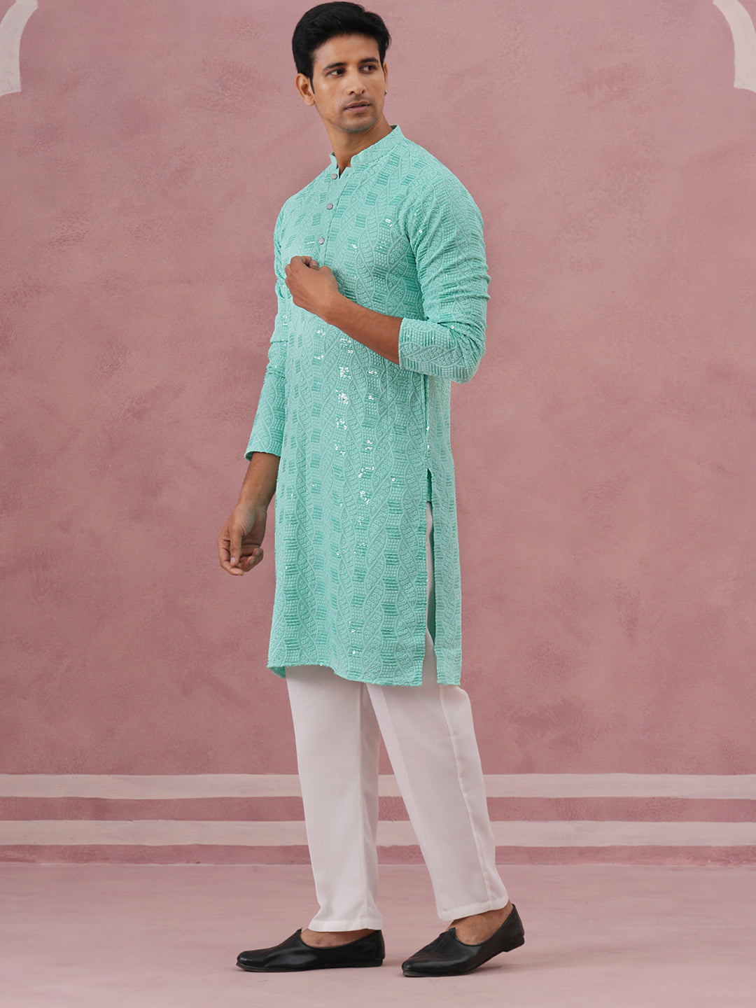 Sequin Embellished Rayon Embroidered Kurta Pyjama
