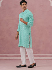 Sequin Embellished Rayon Embroidered Kurta Pyjama