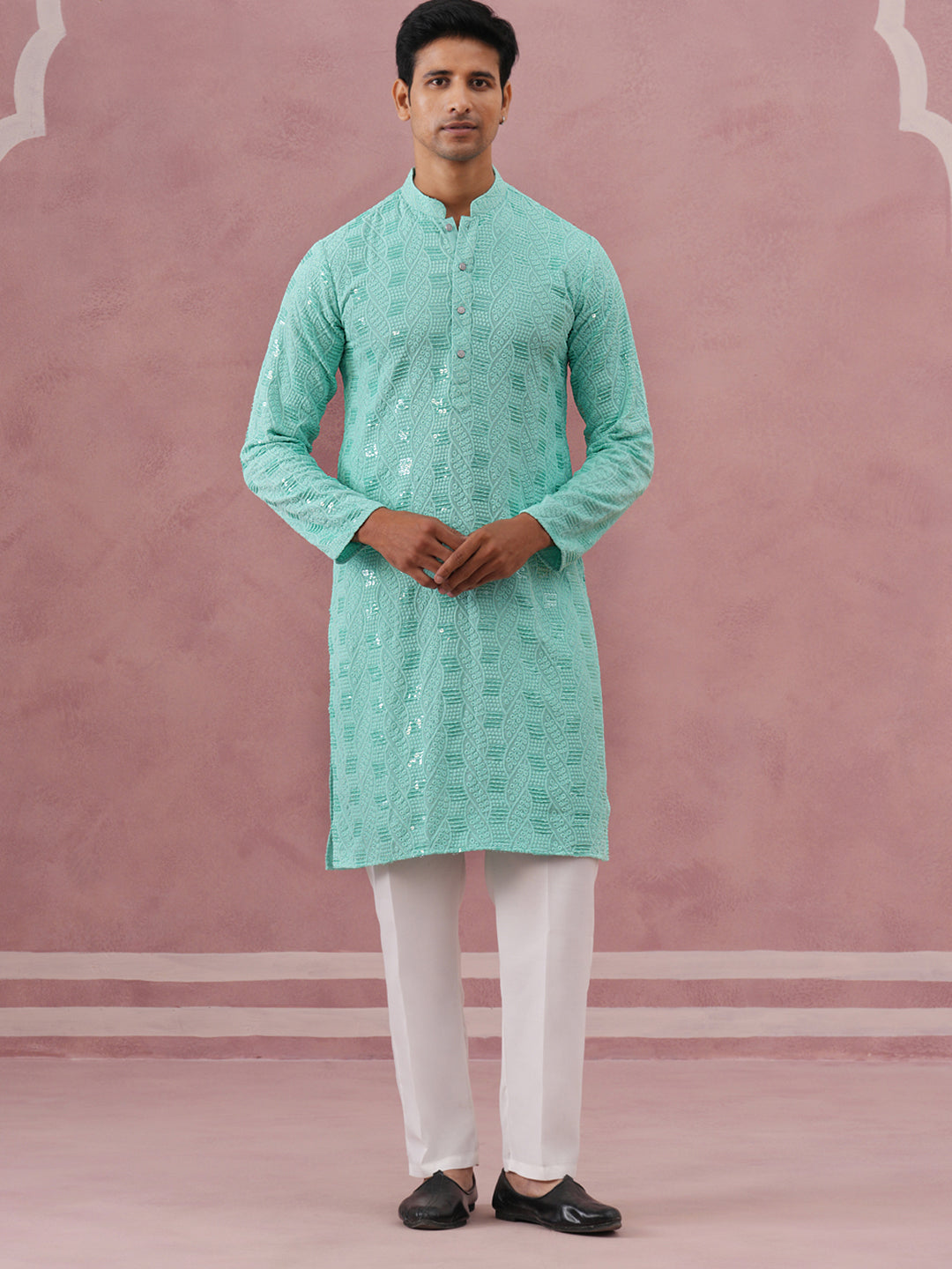 Sequin Embellished Rayon Embroidered Kurta Pyjama