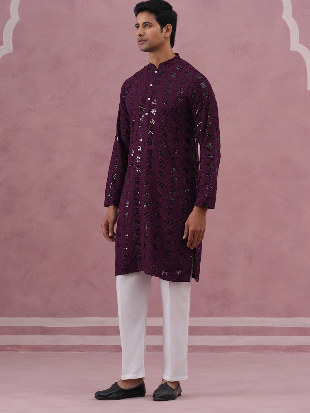 Sequin Embellished Rayon Embroidered Kurta Pyjama