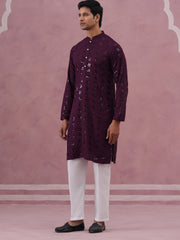 Sequin Embellished Rayon Embroidered Kurta Pyjama