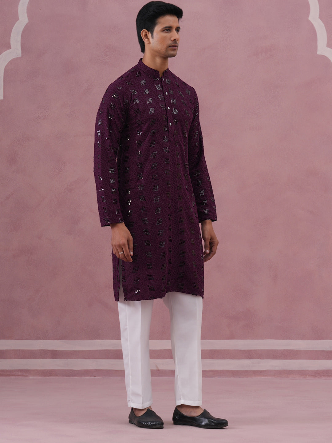 Sequin Embellished Rayon Embroidered Kurta Pyjama