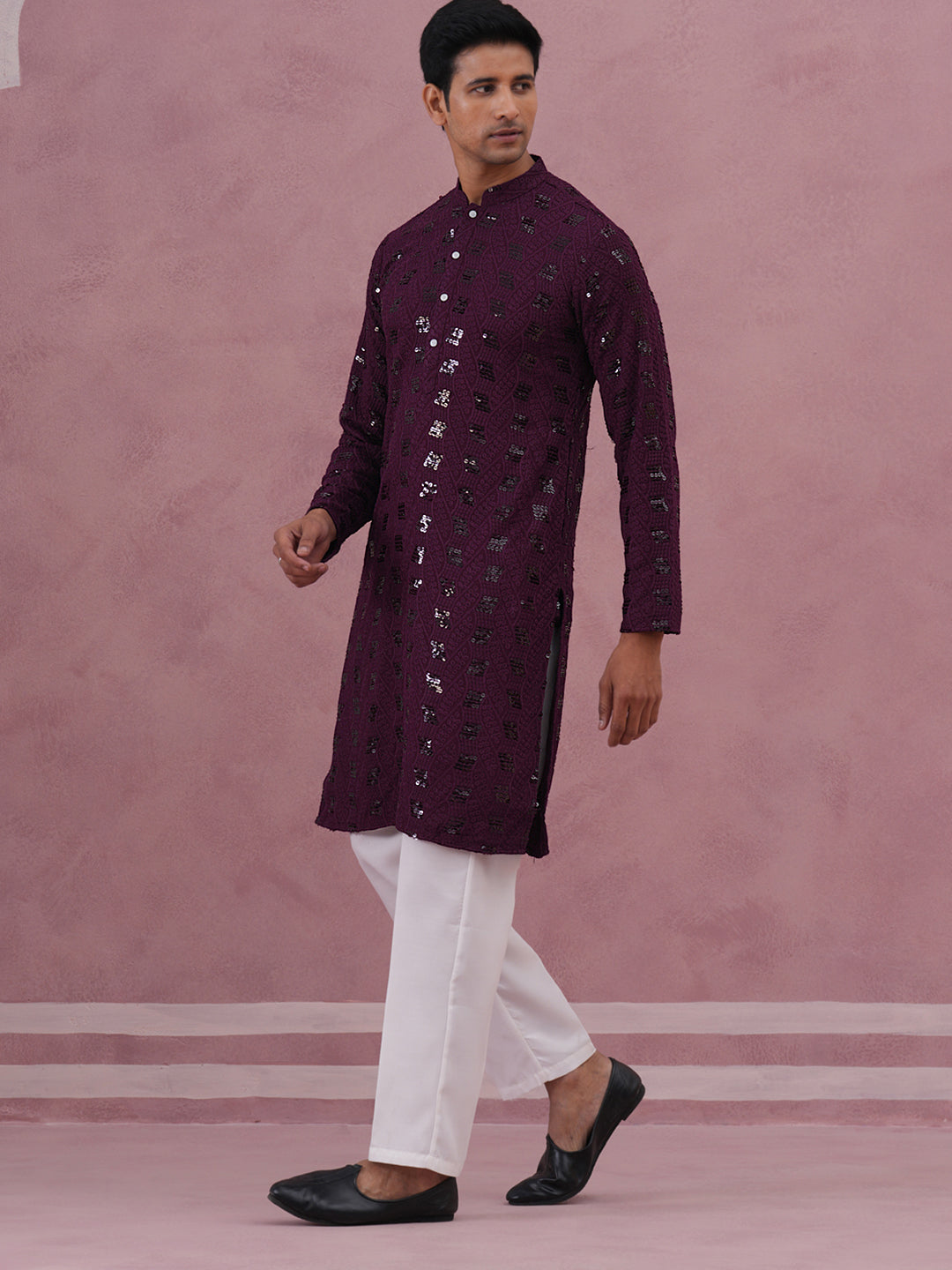 Sequin Embellished Rayon Embroidered Kurta Pyjama