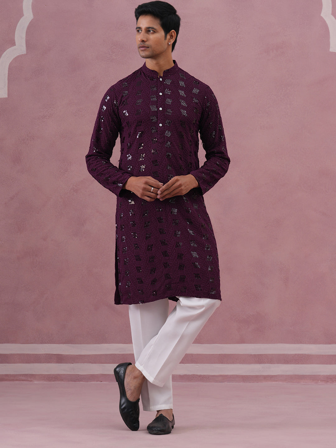 Sequin Embellished Rayon Embroidered Kurta Pyjama