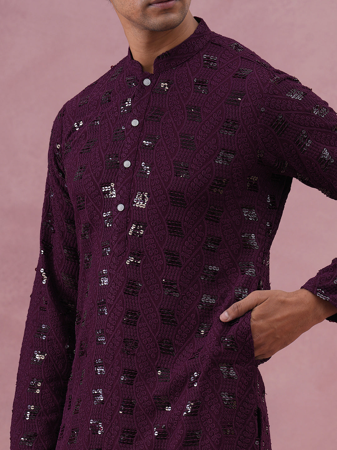 Sequin Embellished Rayon Embroidered Kurta Pyjama
