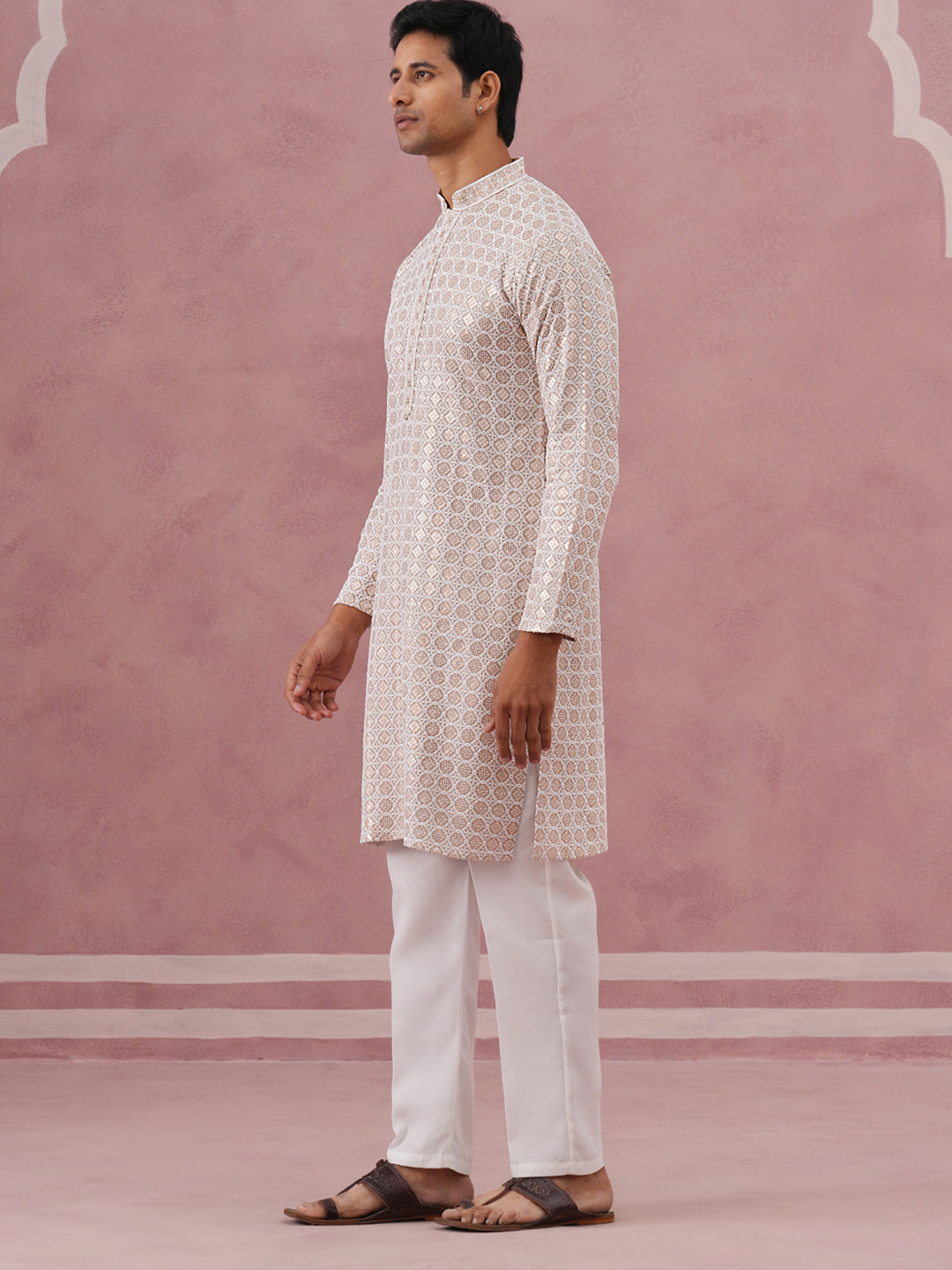 Men S Rayon Sequin Embroidered Kurta Pyjama