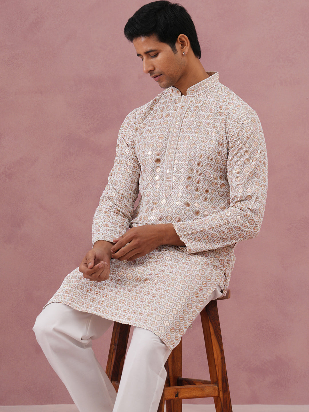 Men S Rayon Sequin Embroidered Kurta Pyjama