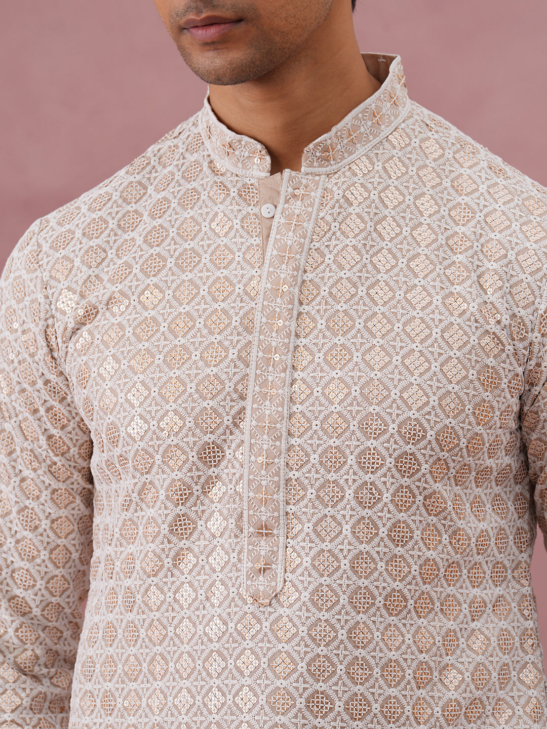 Men S Rayon Sequin Embroidered Kurta Pyjama