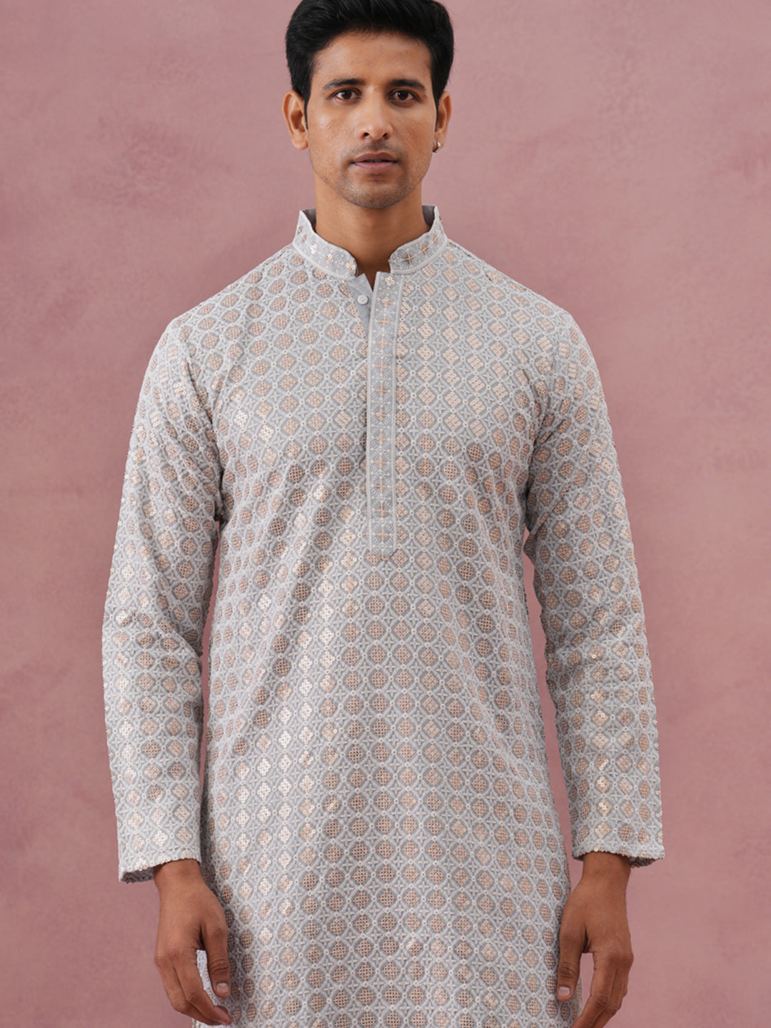Men S Rayon Sequin Embroidered Kurta Pyjama