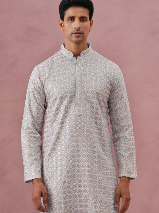 Men S Rayon Sequin Embroidered Kurta Pyjama