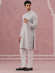 Men S Rayon Sequin Embroidered Kurta Pyjama