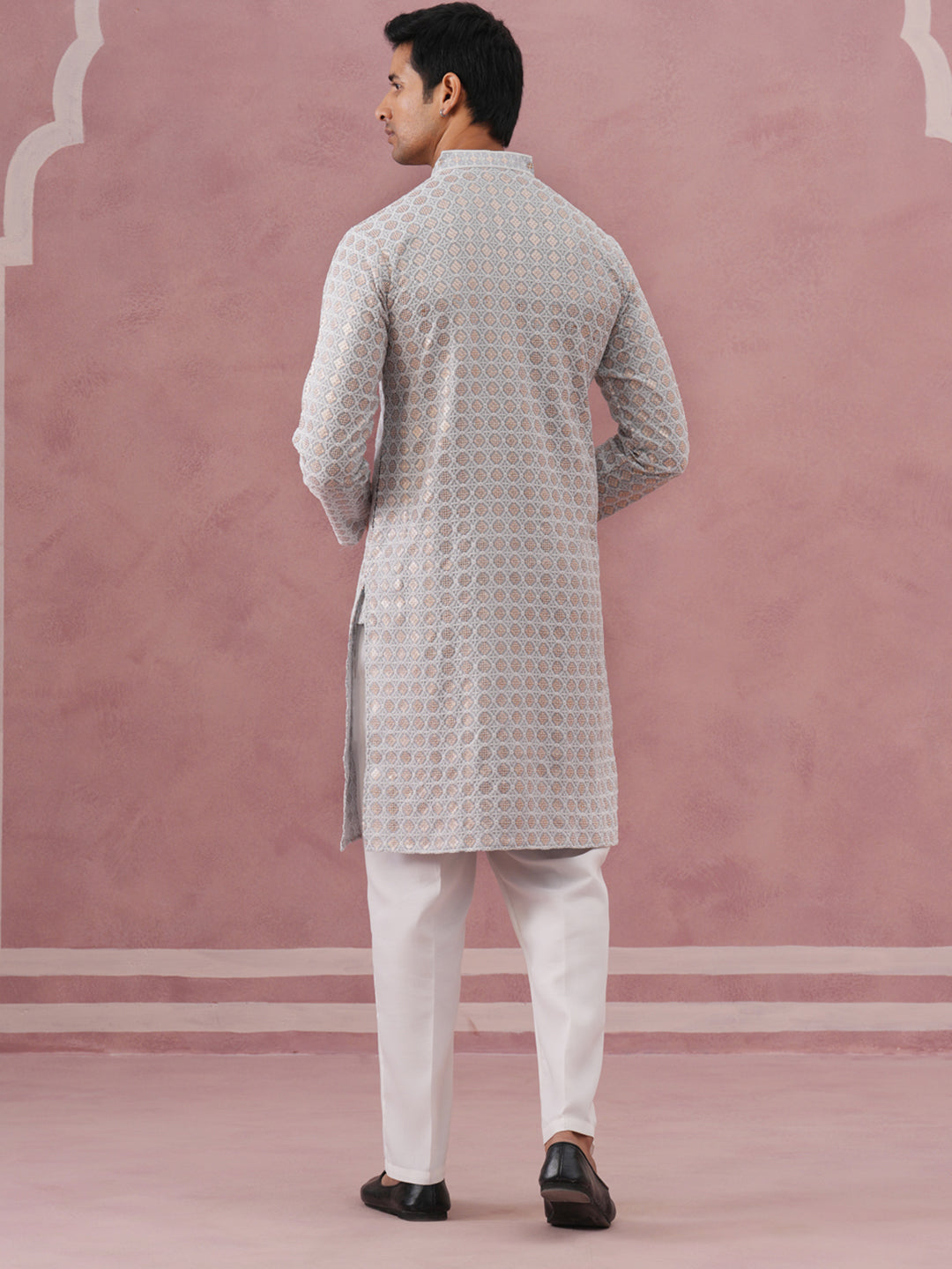 Men S Rayon Sequin Embroidered Kurta Pyjama