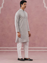 Men S Rayon Sequin Embroidered Kurta Pyjama