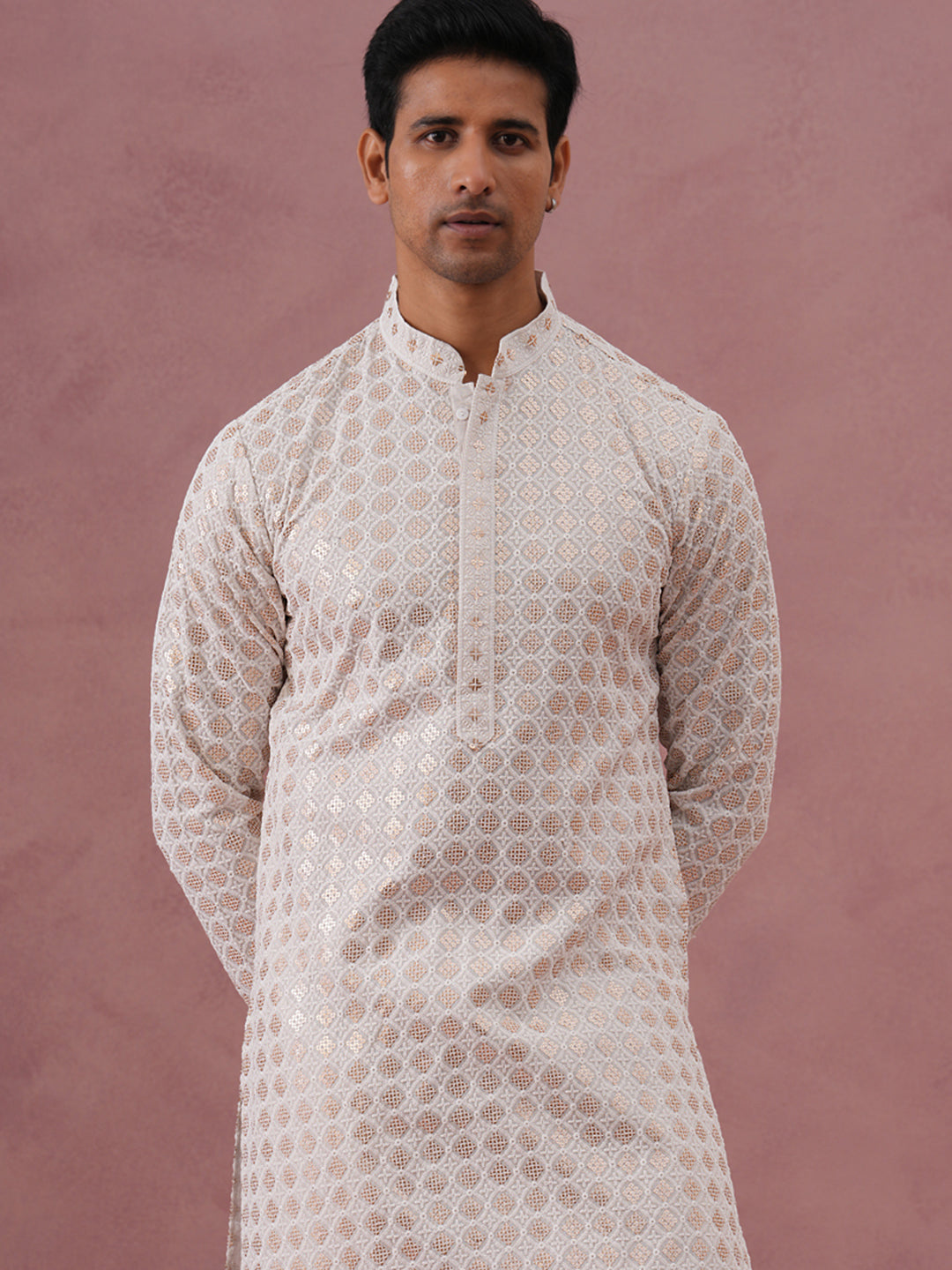 Men S Rayon Sequin Embroidered Kurta Pyjama