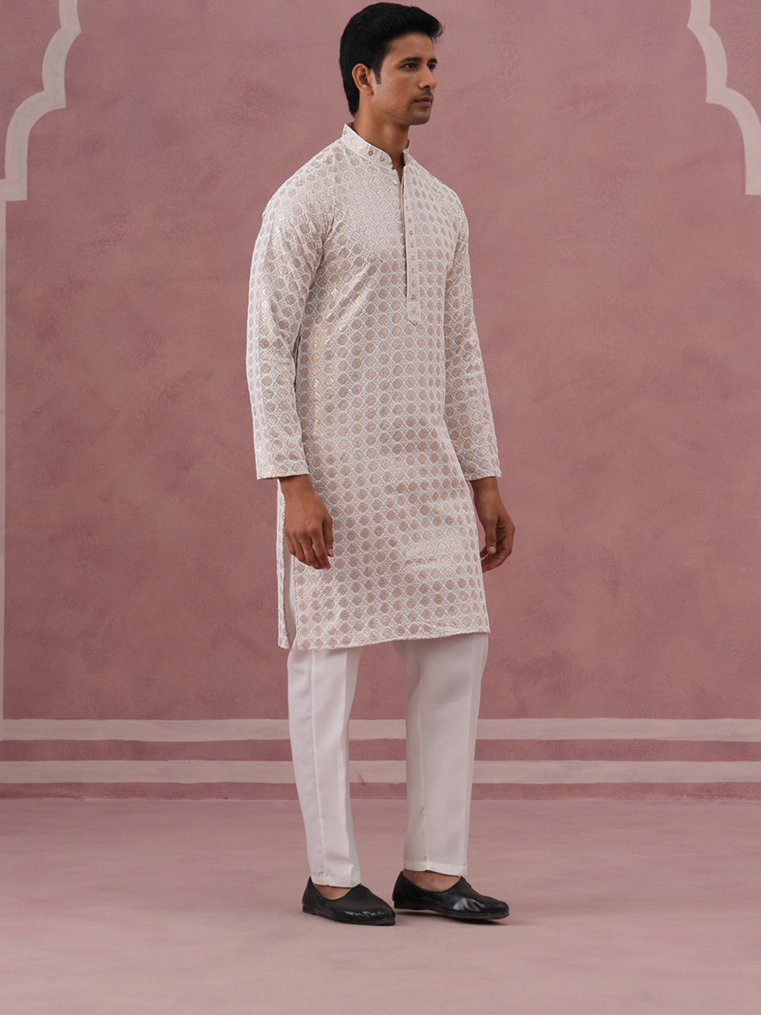 Men S Rayon Sequin Embroidered Kurta Pyjama