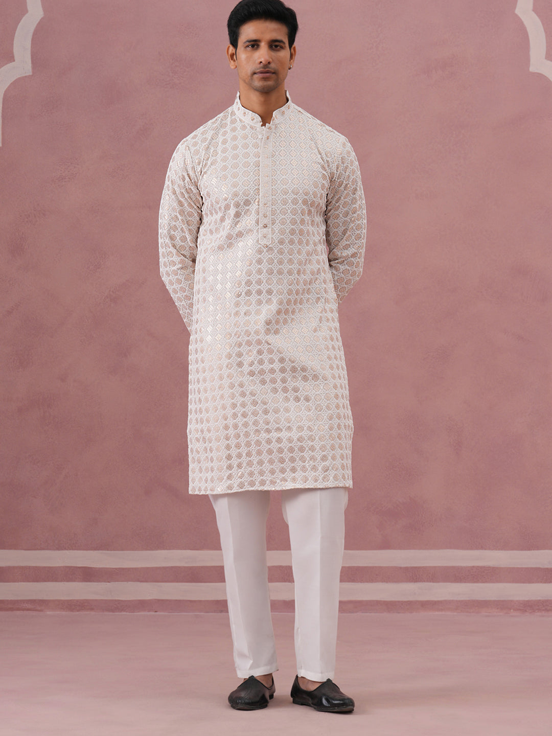 men s rayon sequin embroidered kurta pyjama
