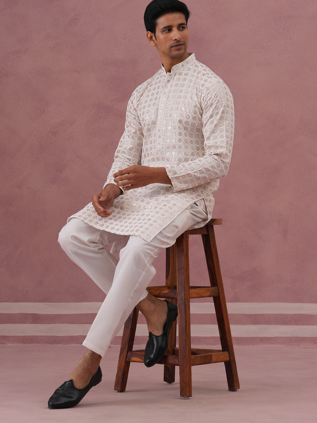 Men S Rayon Sequin Embroidered Kurta Pyjama