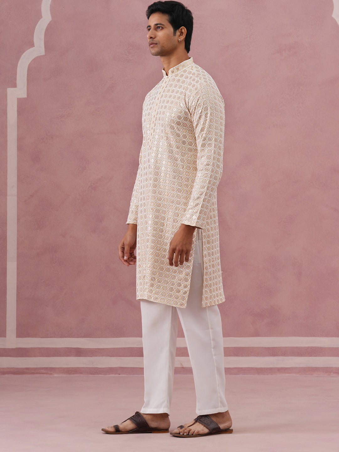 Men S Rayon Sequin Embroidered Kurta Pyjama