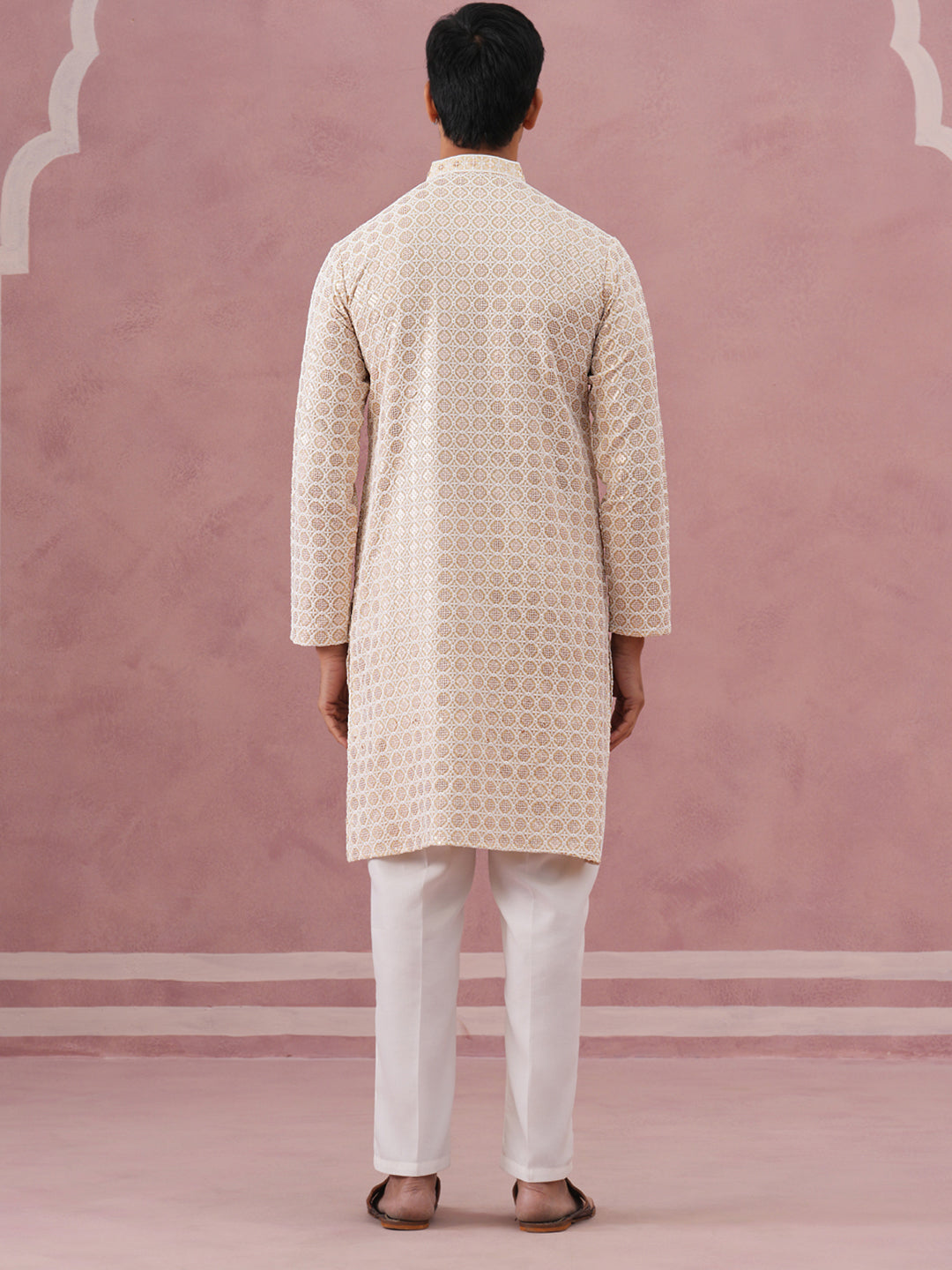 Men S Rayon Sequin Embroidered Kurta Pyjama
