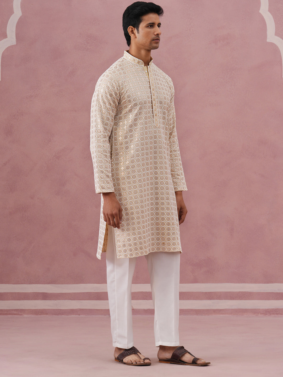 Men S Rayon Sequin Embroidered Kurta Pyjama