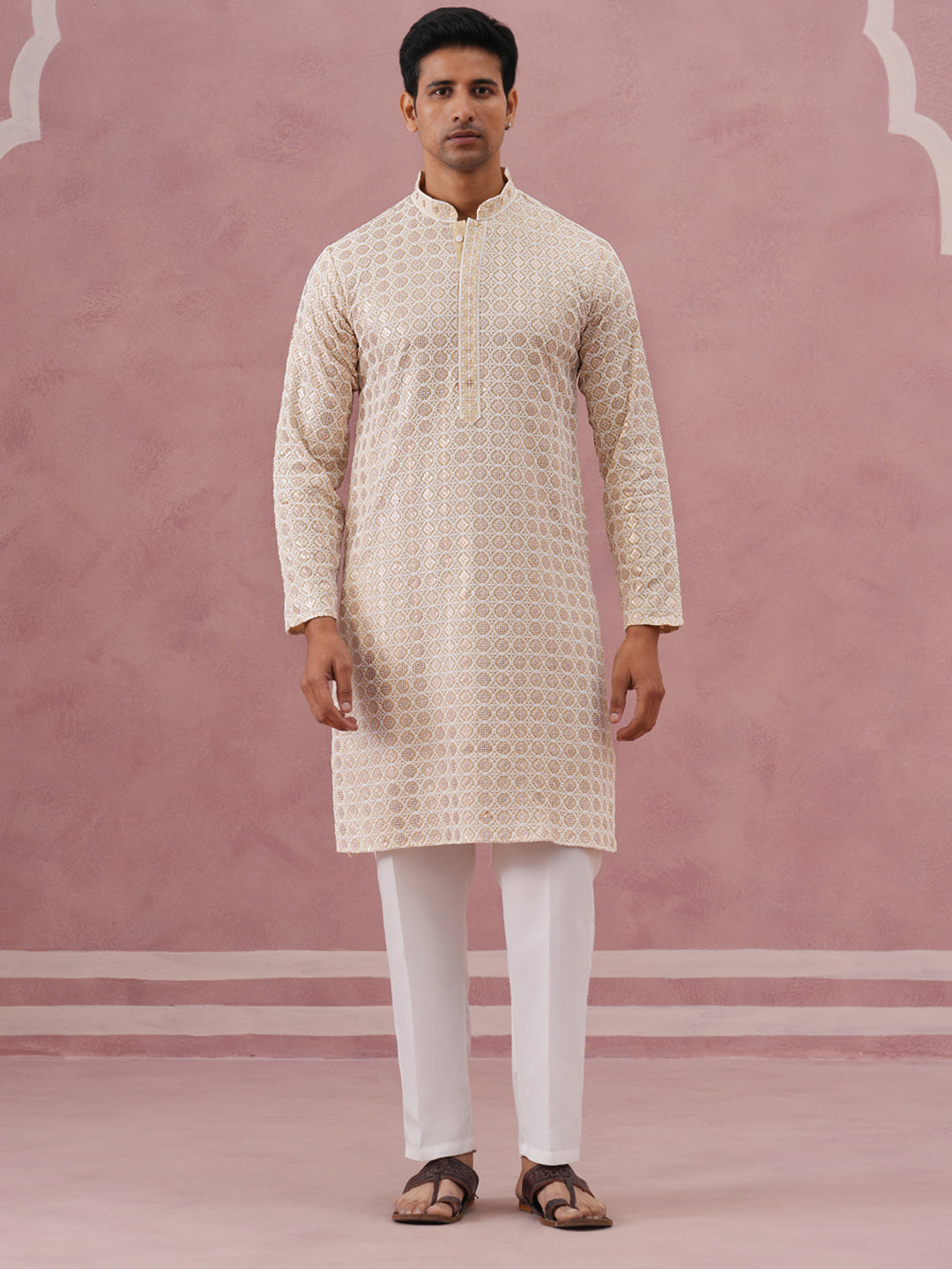 Men S Rayon Sequin Embroidered Kurta Pyjama