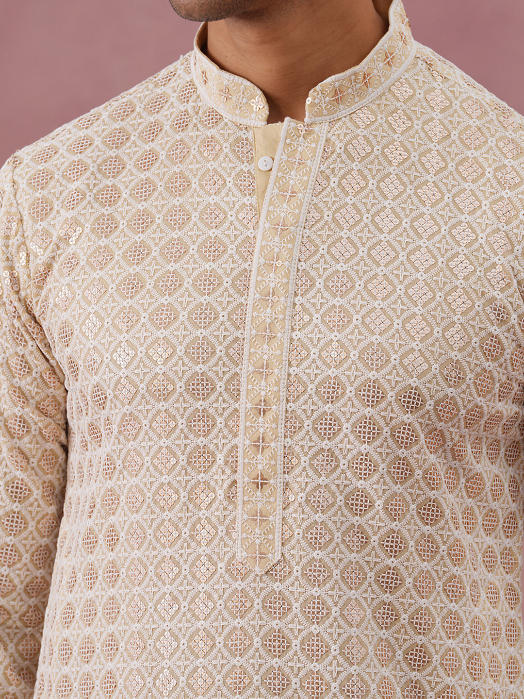 Men S Rayon Sequin Embroidered Kurta Pyjama