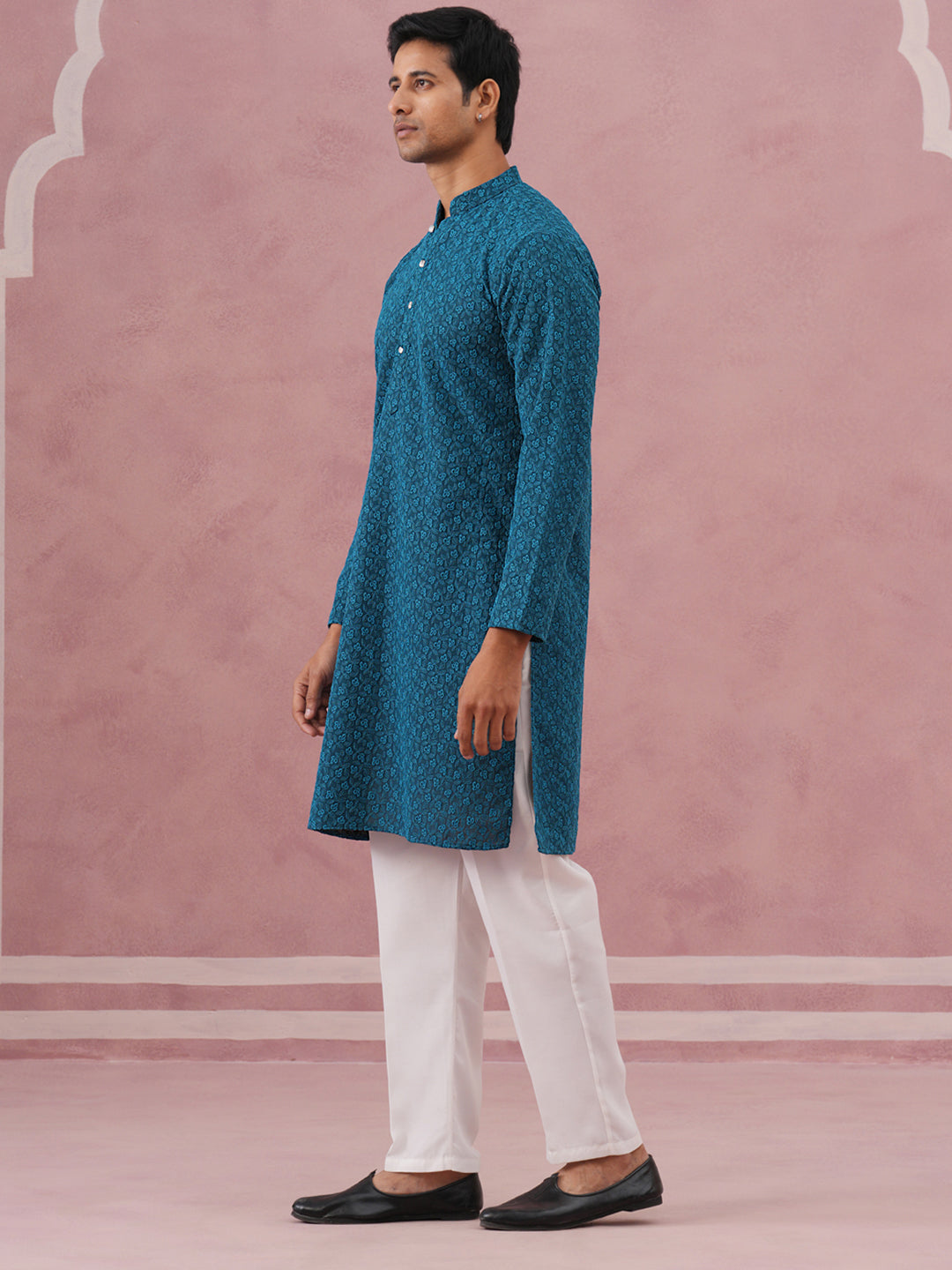 traditional cotton blend embroidered kurta pyjama