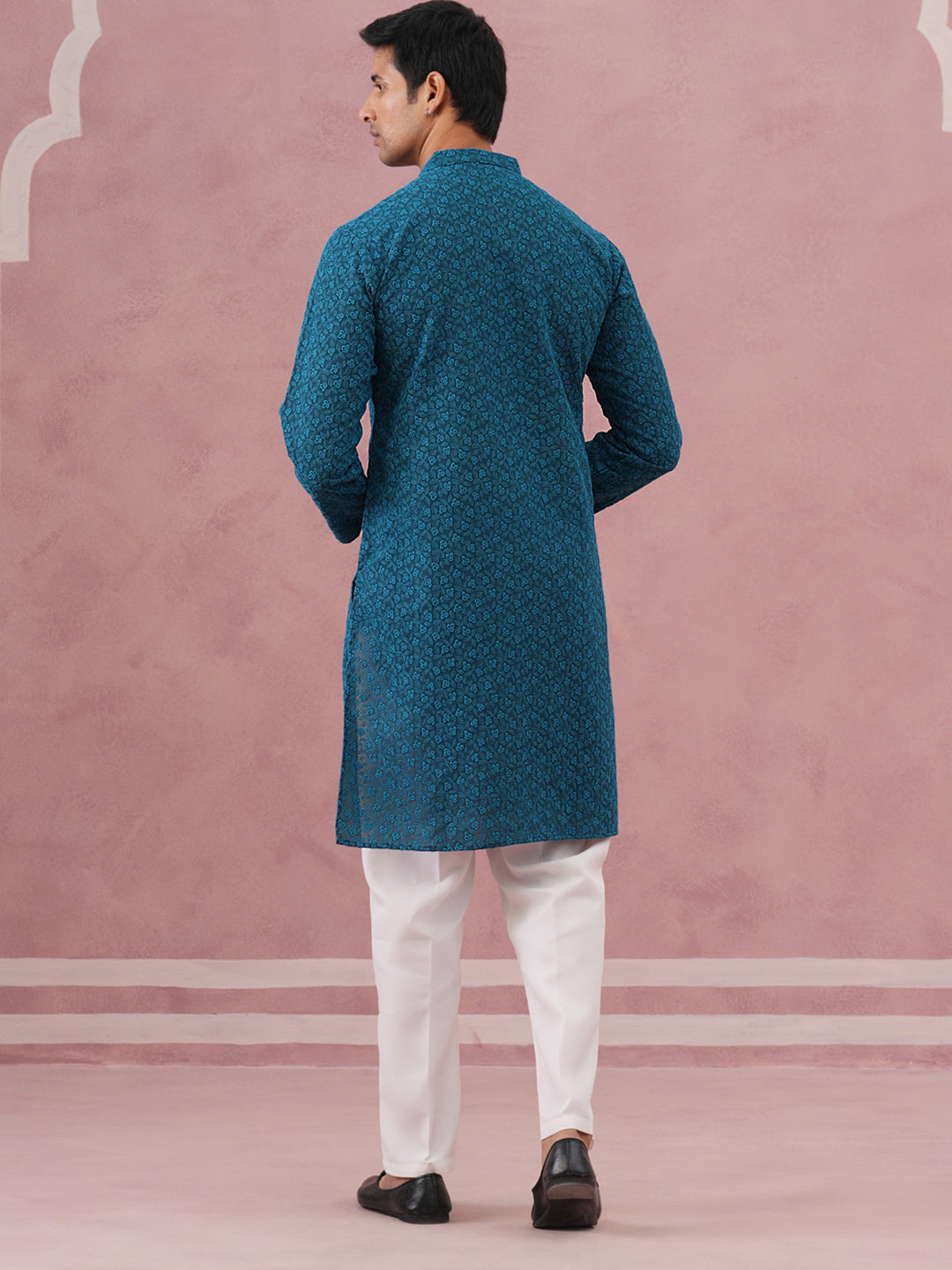 traditional cotton blend embroidered kurta pyjama