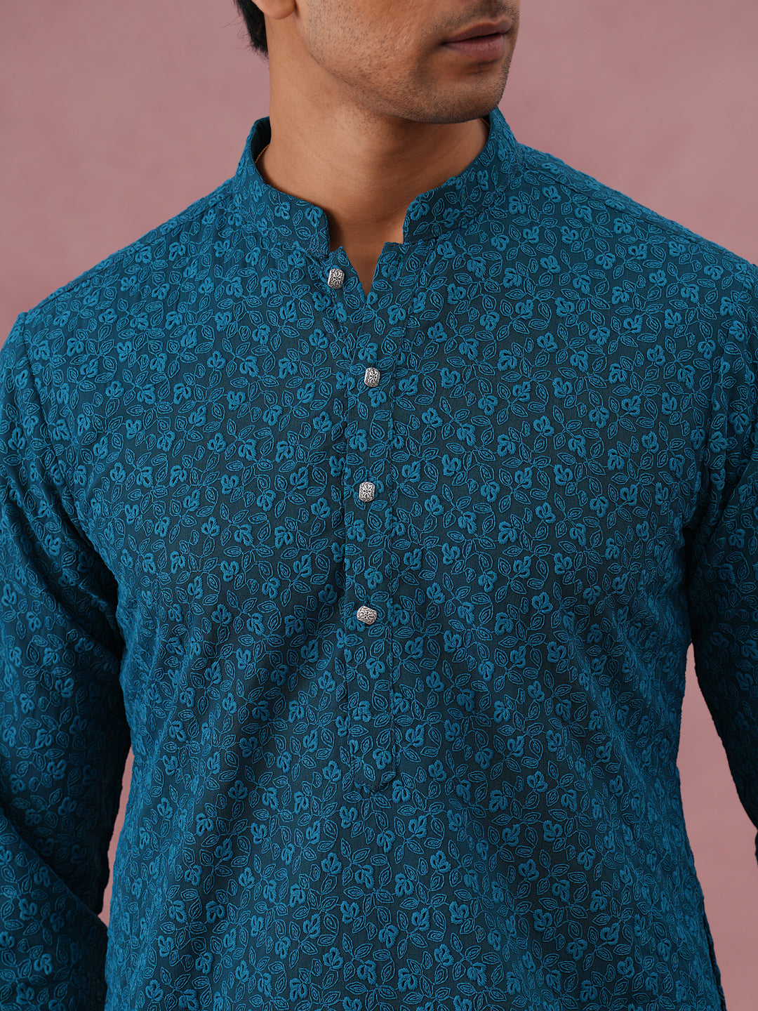 traditional cotton blend embroidered kurta pyjama