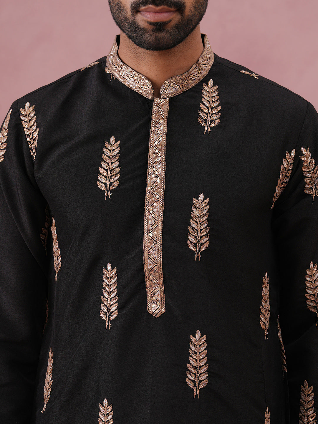 Mens Silk Blend Embroidered Kurta Pyjama Set