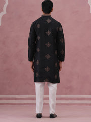 Silk Blend Black Kurta Pyjama Set For Men