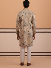Botanical Embroidered Cotton Blend Kurta Set For Men