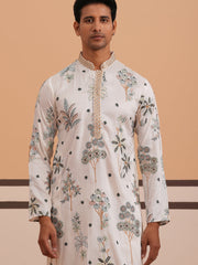 botanical embroidered cotton blend kurta set for men