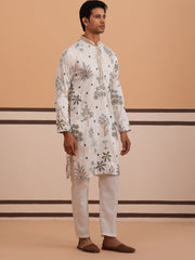 botanical embroidered cotton blend kurta set for men